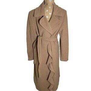 Garnet Hill Camel Trench Coat Wool Blend Ruffle Belted Minimalist Capsule Staple